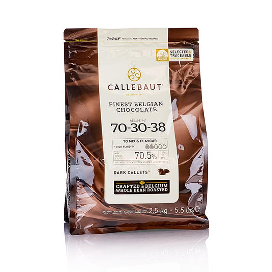 Zartbitterschokolade Callets, 70% Kakao, 2,5 kg, ideal für Backen und Kochen