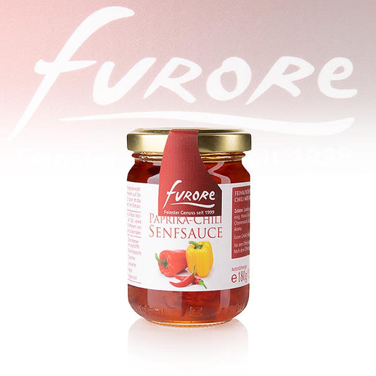 130 ml bottle of Furore Paprika-Chili-Senf-Sauce, a flavorful and spicy condiment (English)