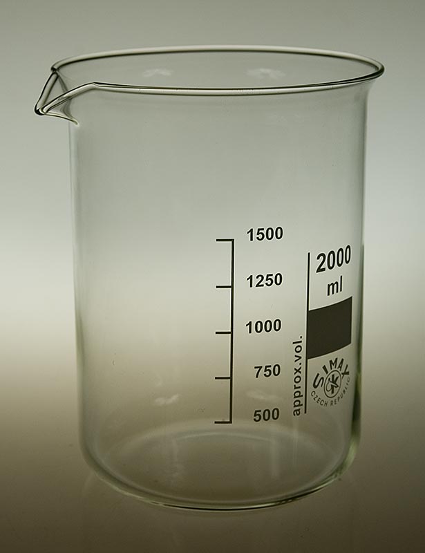 High-quality 2 liter Borosilicate glass beaker, perfect for laboratory or kitchen use