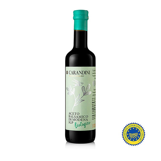 Artisanal and organic Carandini Aceto Balsamico di Modena Classico ggA, aged for 9 months, 500 ml bottle with traditional label