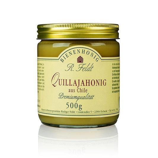 Quillaja-Honig aus Chile, dunkelgelb, cremig aromatisch und nussig, 500 g