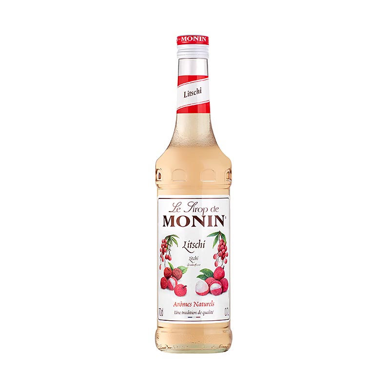 Monin Litschi Sirup, 700 ml, a sweet and fragrant syrup perfect for adding exotic lychee flavor to your favorite cocktails and beverages (English)