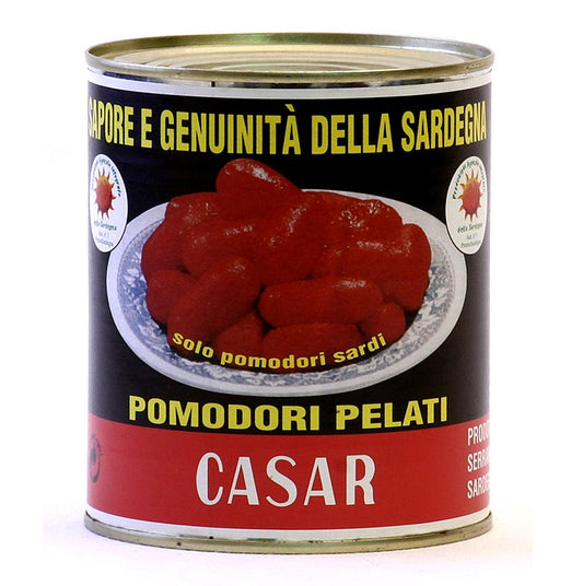 800g can of whole peeled tomatoes from Sardinia, showcasing fresh, organic produce