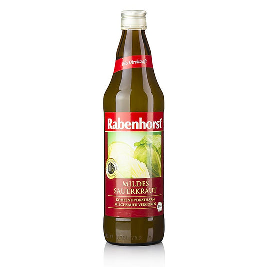 Organic 750ml mild sauerkraut juice from Rabenhorst, a perfect probiotic option