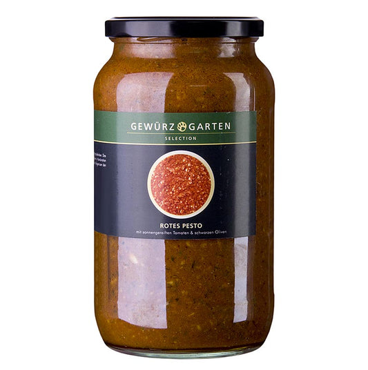 Gewürzgarten Rotes Pesto, mit sonnengereiften Tomaten und schwarzen Oliven, 900 ml - köstliche mediterrane Sauce für Pasta und Bruschetta