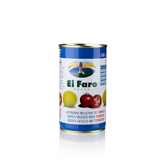 Image of 350g El Faro Grüne Oliven ohne Kern mit Tomate in Lake, a delicious and savory product perfect for adding flavor to your dishes