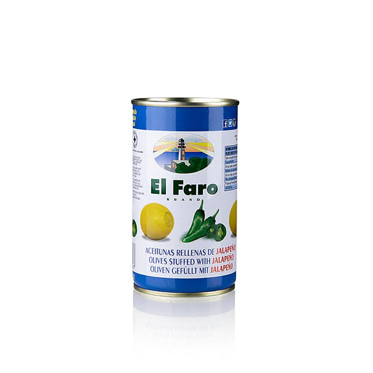 El Faro 350g Grüne Oliven ohne Kern mit Jalapano Chili Produktbild