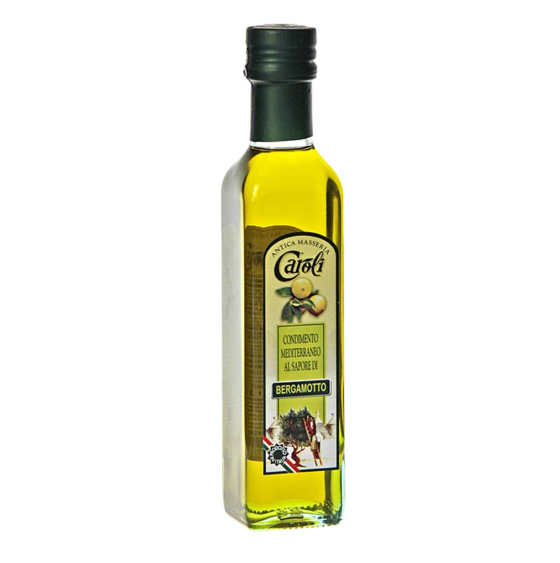 German:

Natives Olivenöl Extra, Caroli mit Bergamotte aromatisiert, 250 ml - hochwertiges, aromatisiertes Olivenöl für besondere Genussmomente