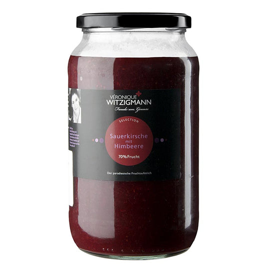 A 1 kg jar of Sauerkirsche mit Himbeere Fruchtaufstrich fruit spread