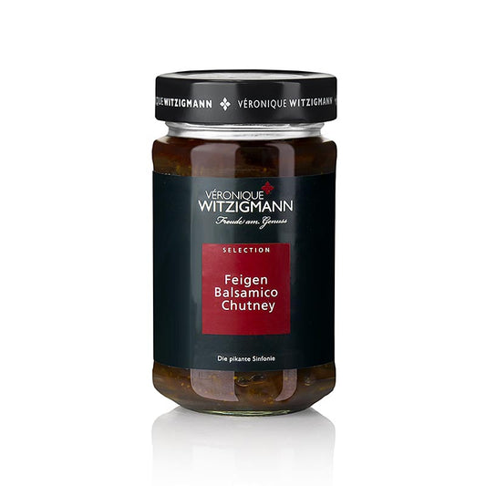 Glass bottle of Feigen Balsamico Chutney, 225 ml, a delicious and versatile condiment made with figs and balsamic vinegar