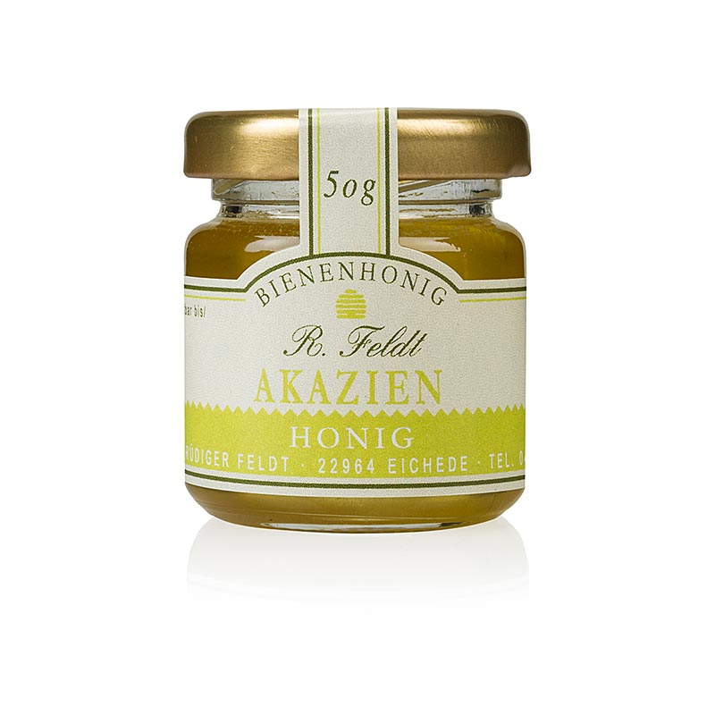 50g portion glass of light golden Hungarian Acacia honey, delicately sweet and liquid