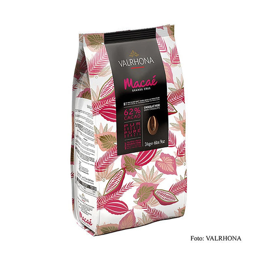 Valrhona Macae Grand Cru dunkle Couverture Callets 62% Kakao Brasilien 3 kg, rich and indulgent dark chocolate from Brazil, perfect for baking and confectionery