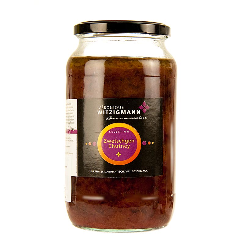 English: Delicious and flavorful Zwetschgen chutney in a 900 ml jar