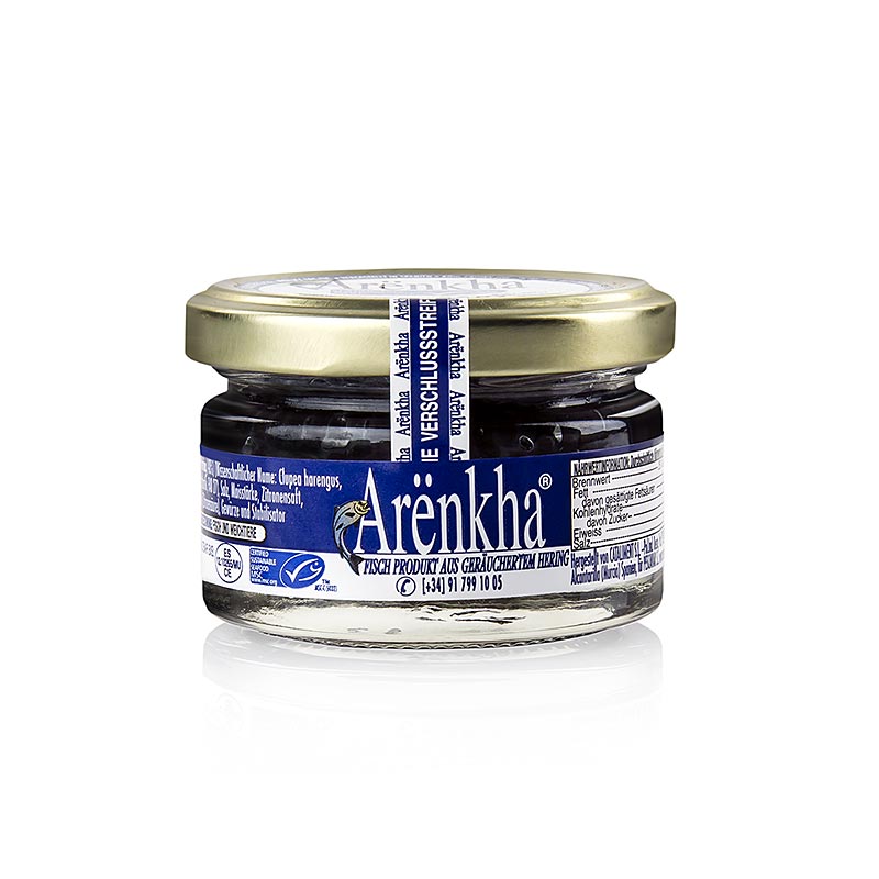 Arënkha Kaviar, formerly known as Avruga or Harenga, is a 55g product made from smoked herring, perfect for gourmet seafood lovers