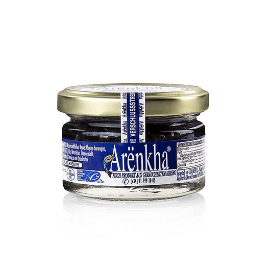 Arënkha Kaviar, formerly known as Avruga or Harenga, is a 55g product made from smoked herring, perfect for gourmet seafood lovers