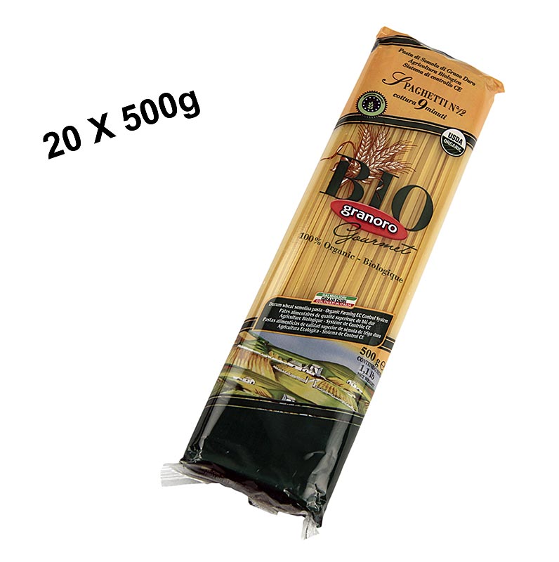 Pasta Granoro, Spaghetti Vermicelloni No12, 2mm, BIO, 10 kg, 20 x 500g - hochwertige Bio-Nudeln in Großpackung für den Vorratsschrank