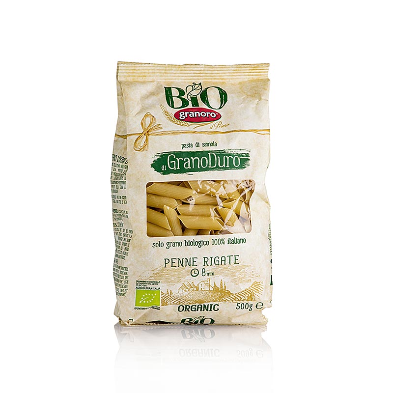 Organic 500g Pasta Granoro Penne Rigati No 43, made with bronze dyes