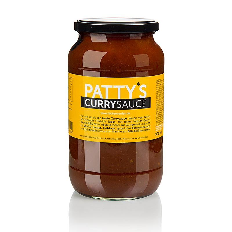 Pattys Currysauce, kreiert von Patrick Jabs, 900 ml - leckere, hausgemachte Currysauce in einer großzügigen 900 ml Flasche