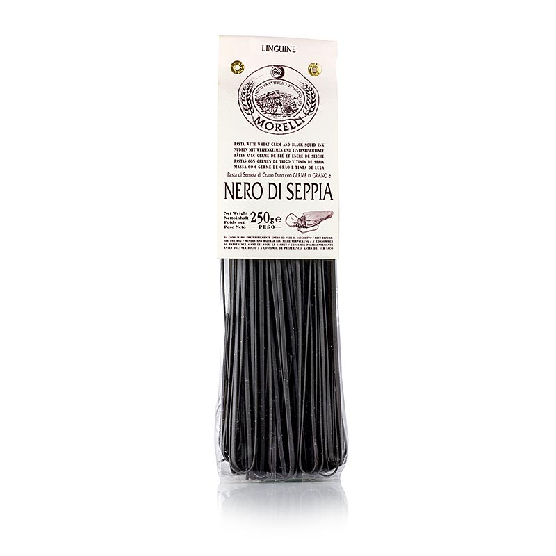 Morelli 1860 Linguine, 250 g, made with black squid ink and wheat germ, ideal for gourmet pasta dishes