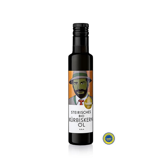 Organic 250 ml bottle of Fandler Kürbiskernöl, cold-pressed pumpkin seed oil