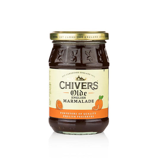 German

Alt text: Chivers Orangen Marmelade 340 g - Dunkle und herbe Marmelade mit grob geschnittener Orangenschale