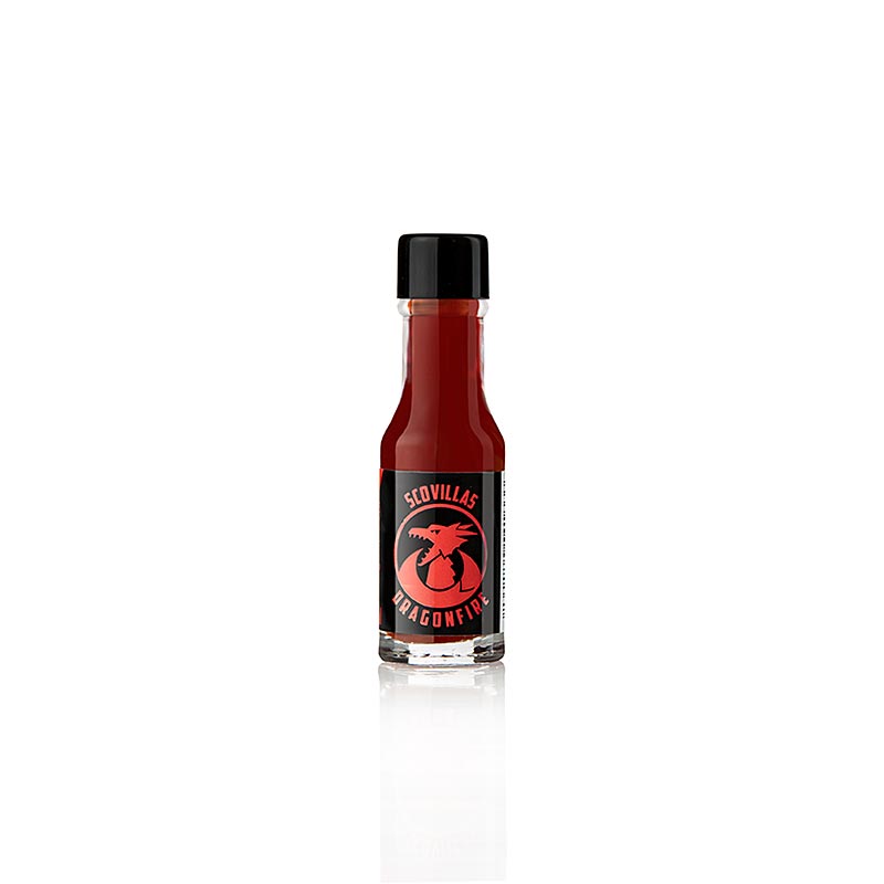 German:
Flasche mit Scovilla Dragonfire, extrem scharfer Mini-Hotsauce, über 100000 Scoville, 3 ml