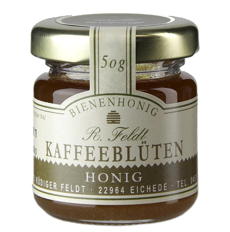 Organic Kaffeeblüten-Honig from Mexico, dark, creamy, and mildly aromatic in 50g portion glass