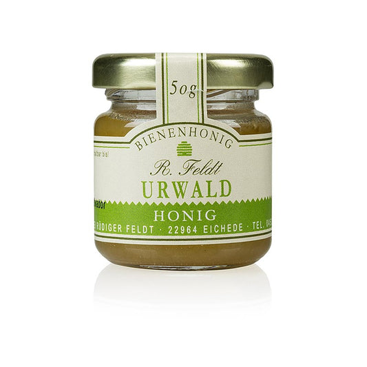 50g portion of sweet and aromatic liquid to creamy Urwald-Honig from Uruguay in a convenient glass packaging