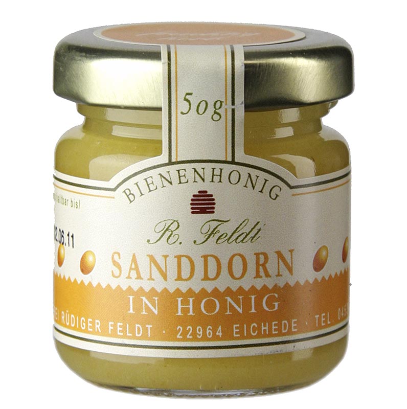 50g portion glass of harmonious, mild-fruity Sanddorn in Honig product