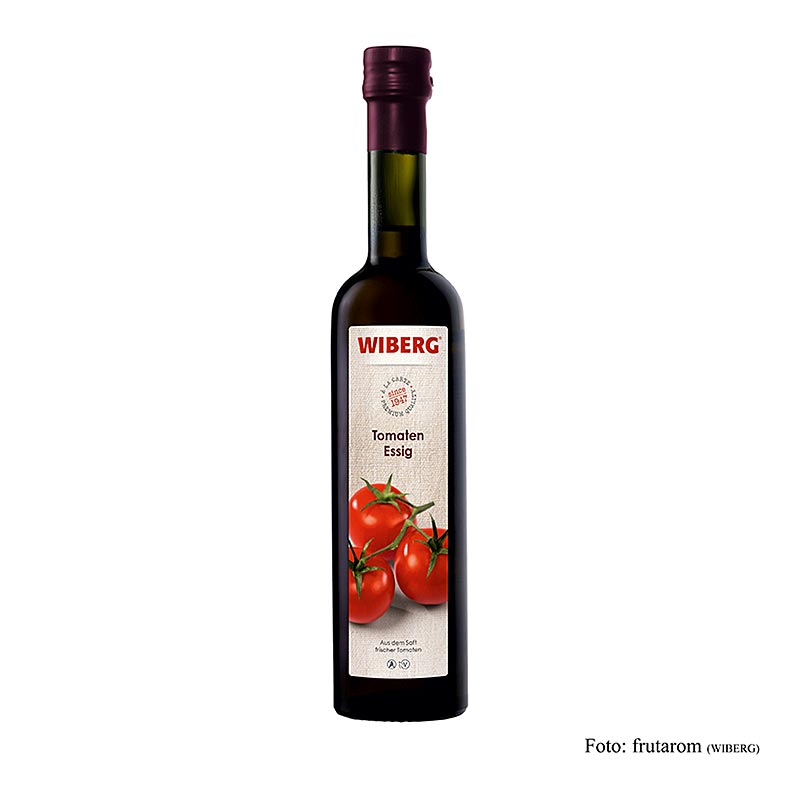 500 ml bottle of Wiberg Tomaten-Essig, made from the juice of fresh tomatoes with 5% acidity, perfect for adding a tangy flavor to your dishes (English)