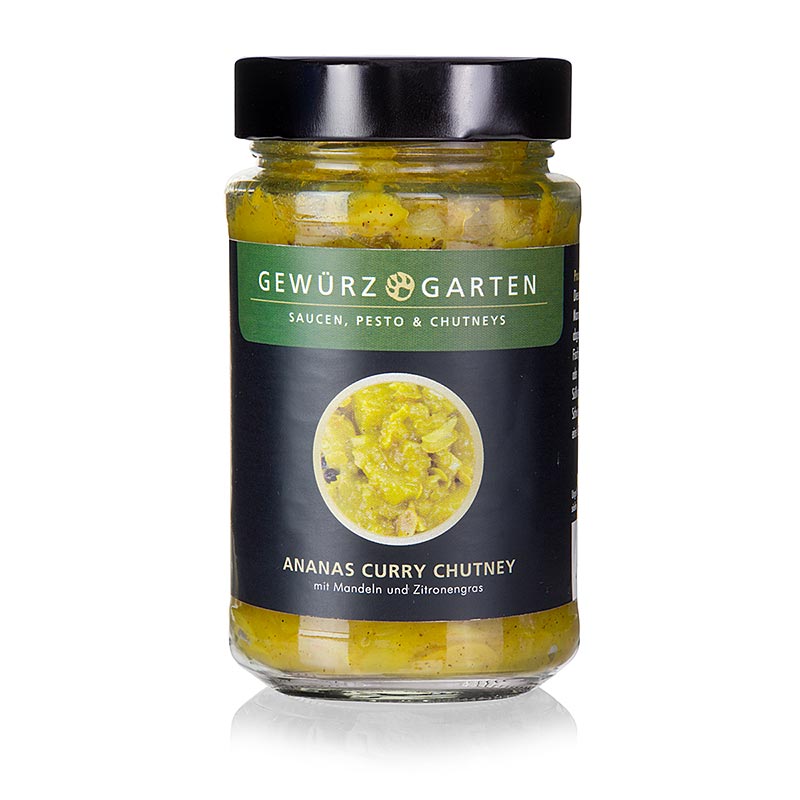 Gewürzgarten Ananas Curry Chutney, mit Mandeln, Holunderblüte und Zitronengras, 225 ml – exotische Fruchtmischung in einer Glasflasche