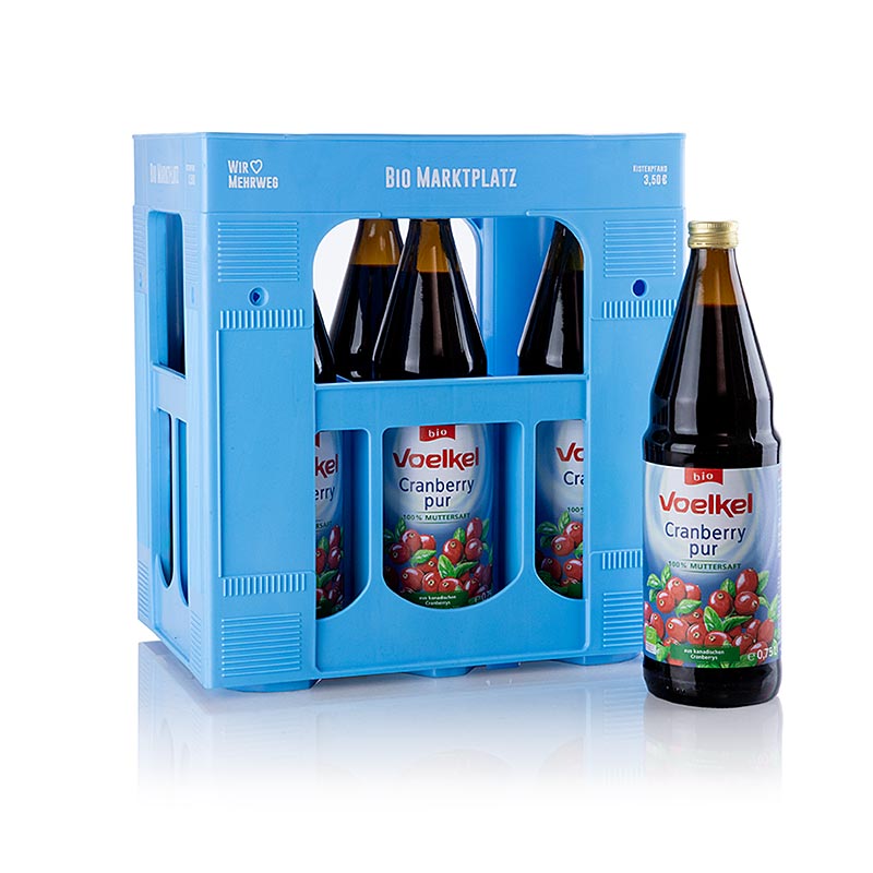 Organic Voelkel Cranberrysaft, 100% Direktsaft in a 6-pack of 075 liter bottles