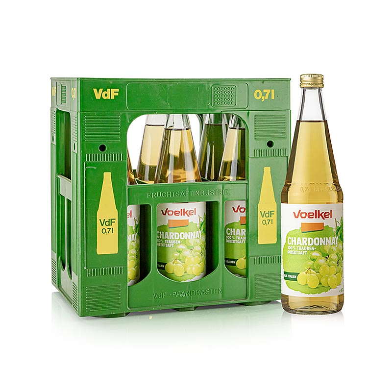 Chardonnay Traubensaft, hell, 100% Direktsaft, Voelkel, BIO, 6 x 0,7 l - Bio-Produkt aus sonnengereiften Chardonnay-Trauben, schonend gepresst und in 6 Flaschen zu je 0,7 l abgefüllt