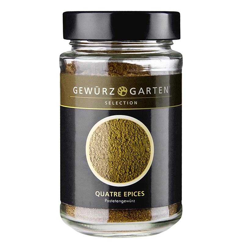 A 95 g container of Gewürzgarten Quatre Epices Pastetengewürz, a versatile and aromatic spice blend for savory pastes and dishes