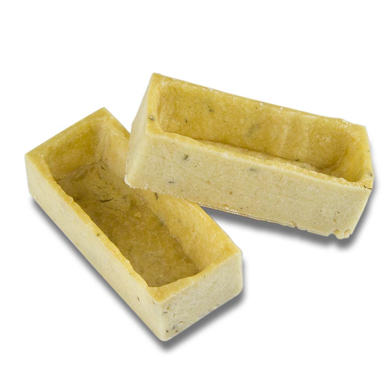 Rectangular herb shortcrust snack tartelettes, measuring 23x50x14mm in height, weighing 115 kg, and consisting of 192 pieces (English)