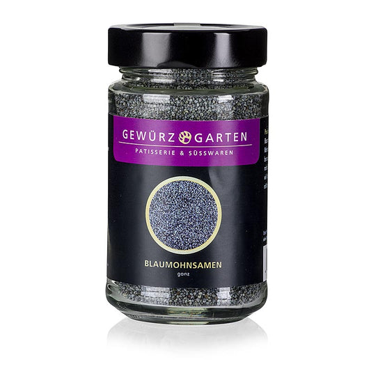 Whole 140g package of Gewürzgarten Blaumohnsamen (blue poppy seeds) in detail