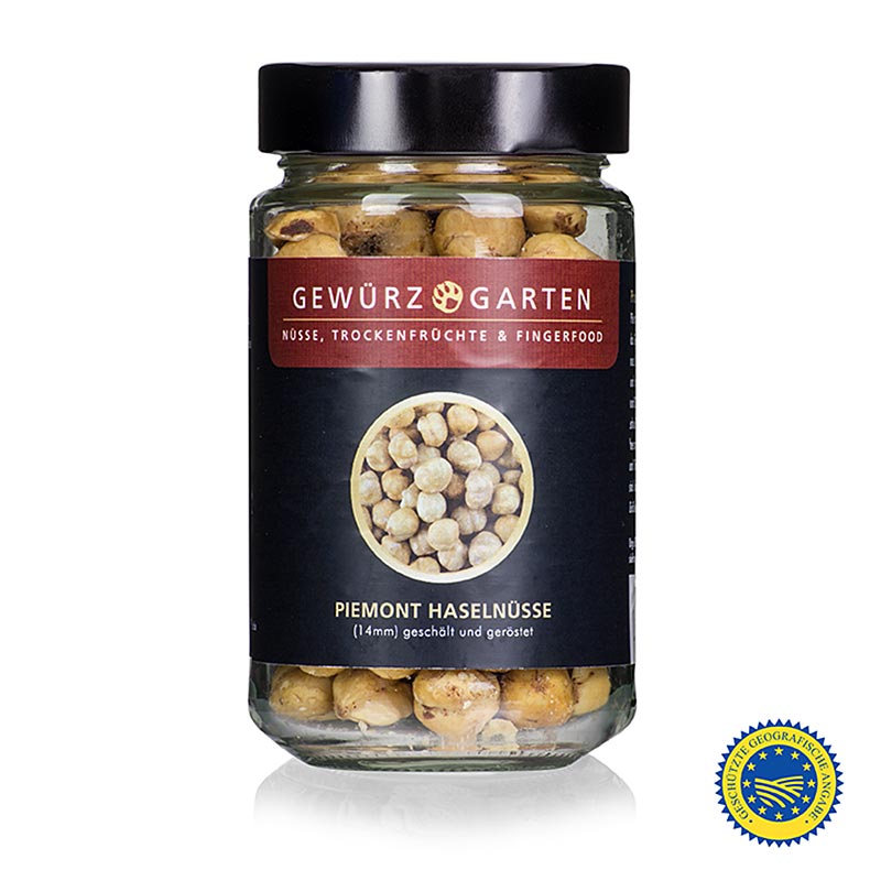 Premium Piemont ggA whole, peeled, and roasted hazelnuts, 14mm size, 110 g package, from Gewürzgarten (English)