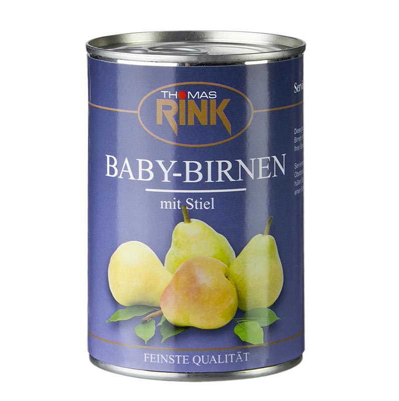 Leckere Baby-Birnen, leicht gezuckert, mit Stiel, ca 7-9 Stück, in einer 425 g Packung