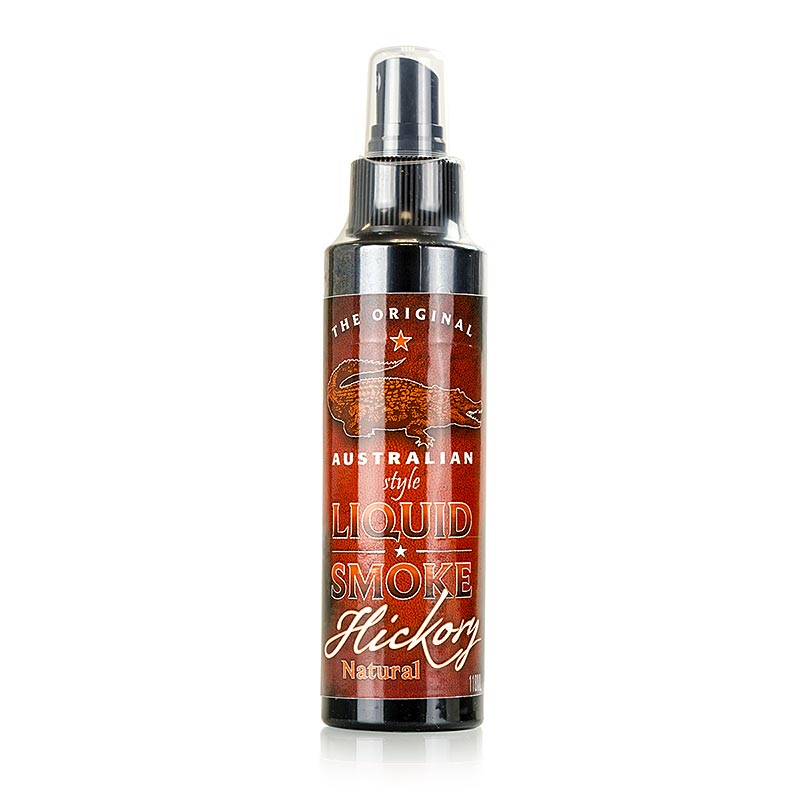 118 ml bottle of The Original Australian Liquid Smoke Hickory natural, Flüssigrauchspray, featuring authentic hickory flavor