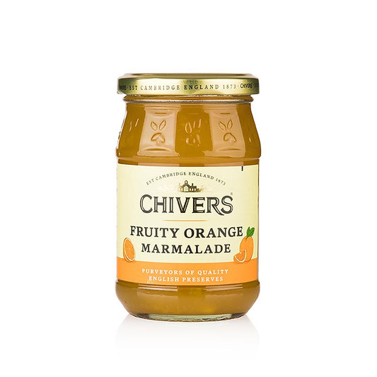 German:

Chivers - Orangen Marmelade - mit grob geschnittener Orangenschale, fruchtig, 340 g - Ein Glas Orangenmarmelade mit grob geschnittener Orangenschale, 340 g