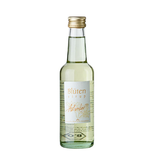 Organic 250ml bottle of Holunderblüte (Elderflower) syrup with a 1:10 concentration