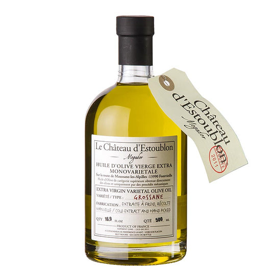 Natives Olivenöl Extra, aus Grossane Oliven, Chateau d´Estoublon, 500 ml: Premium quality extra virgin olive oil from Chateau d´Estoublon in a 500 ml bottle