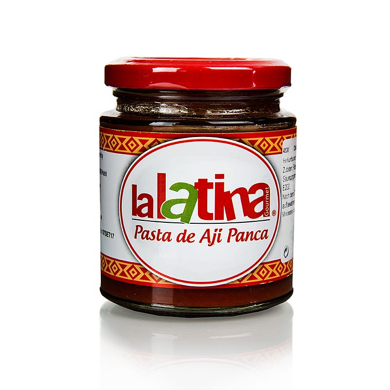 Alt text: 225g of authentic Peruvian Chili-Paste, rot, Pasta de Aji Rojo Panca from lalatina, made with red Aji Panca peppers (English)