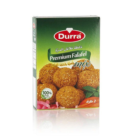 English

Alt text: A 175g package of Durra Falafel Mix, a convenient and delicious blend of spices and chickpeas for making homemade falafel