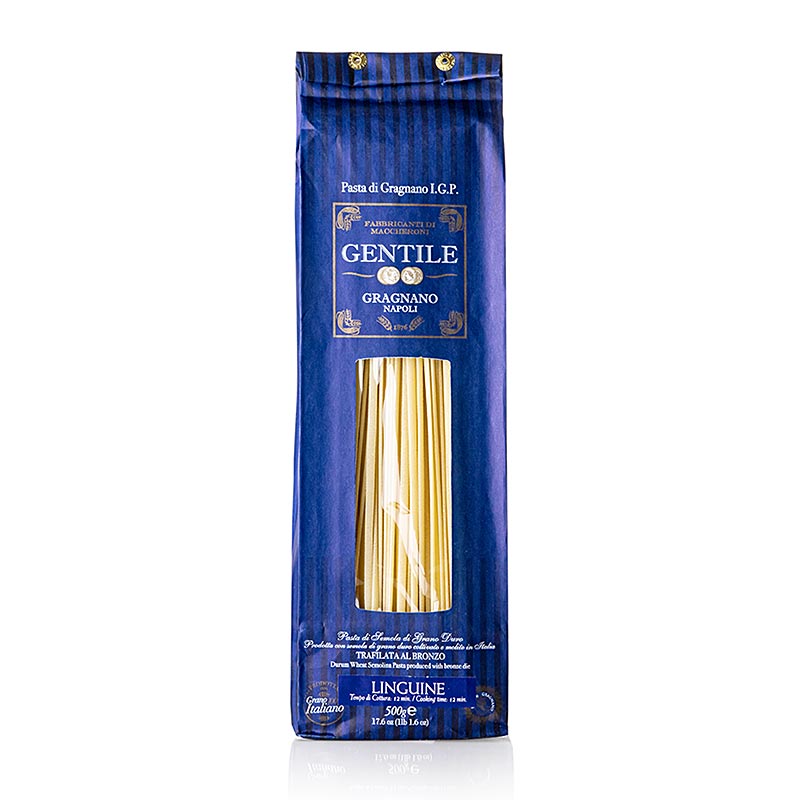 Pastificio Gentile Gragnano IGP Linguine, bronzegezogen, 500 g - artisanal Italian pasta made with traditional bronze die, 500 grams (English)