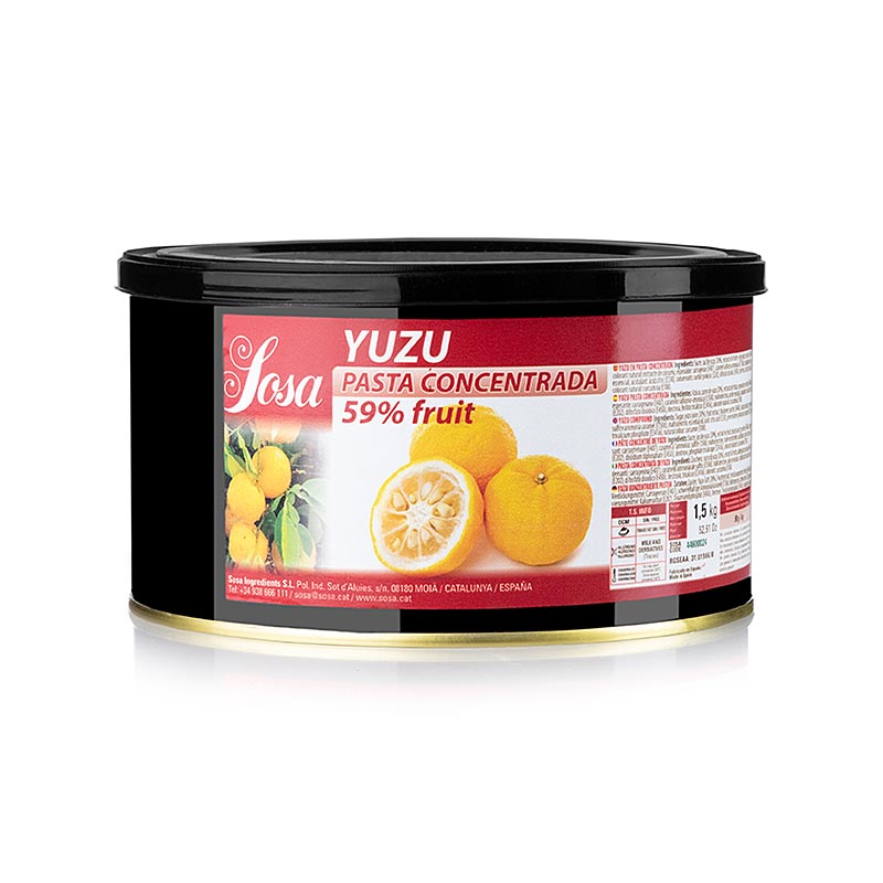 Large 15 kg container of Sosa Paste Yuzu, a citrus-based product for culinary use (English)