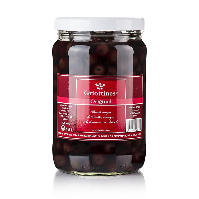 Griottines Original - Wildsauerkirschen in Kirschwasser, without core, sweet, 15% vol, 15 l bottle, perfect for creating delicious cocktails and desserts (English)