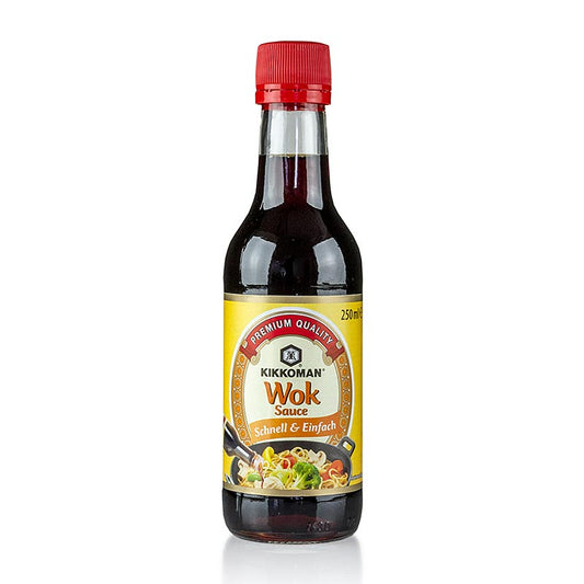 Delicious Kikkoman Wok Sauce in a 250g bottle, perfect for stir-fry dishes and Asian-inspired recipes (English)