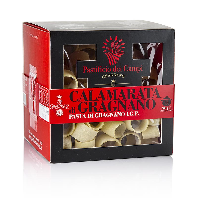 Pastificio dei Campi - No56 Calamarata, ringförmige Pasta di Gragnano, IGP/gU, 500 g - traditionelle italienische Pasta aus Gragnano, hergestellt mit Hartweizengrieß und bronzenen Matrizen, perfekt für leckere Pasta-Gerichte