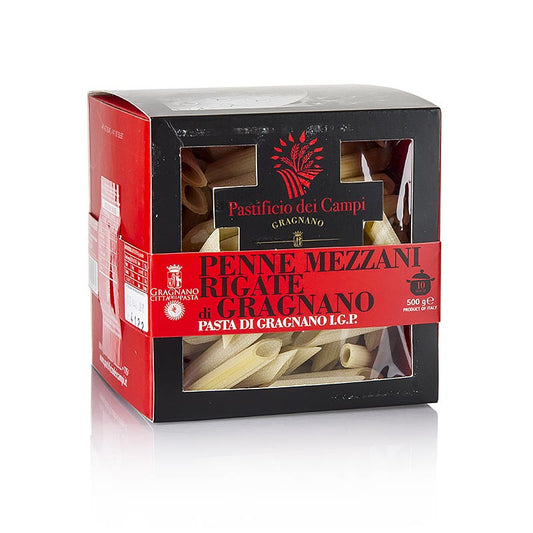 Pasta di Gragnano, IGP/gU, 500 g, hergestellt von Pastificio dei Campi - No38 Penne Mezzani Rigate, hochwertige Pasta aus Italien